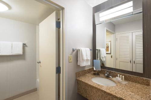 a bathroom with a sink and a mirror at Courtyard Harlingen in Harlingen