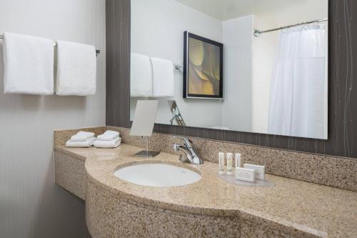 La salle de bains est pourvue d'un lavabo et d'un miroir. dans l'établissement Courtyard Foothill Ranch Irvine East/Lake Forest, à Foothill Ranch