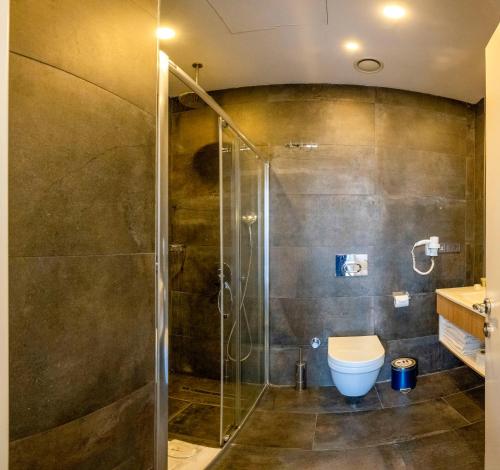a bathroom with a shower and a toilet at Premist Hotels Taksim in Istanbul