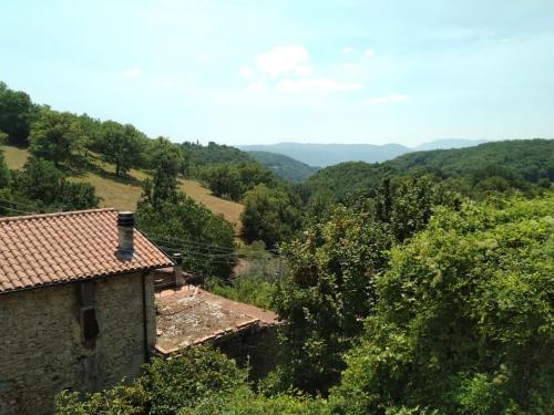 uma casa no meio de um campo com árvores em Casetta con camino per pellegrini e camminatori em Cantalice