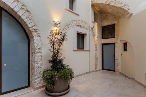 a hallway with two doors and a potted plant at La Maddalena Suite & Rooms in Bitonto