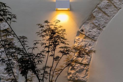 a light on a wall next to a plant at La Maddalena Suite & Rooms in Bitonto