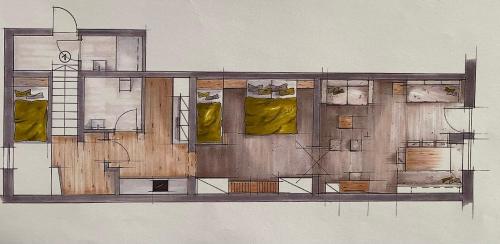 arylic drawing of a building with at Haus Alpenglühen in Ehrwald