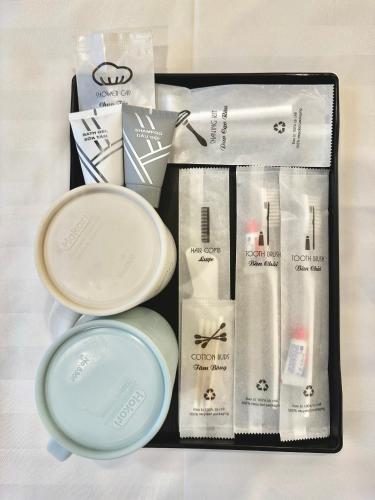 a group of products in a box on a table at Pan House in Hanoi