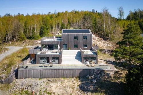 an aerial view of a house on a hill at Villa Sara in Landvetter