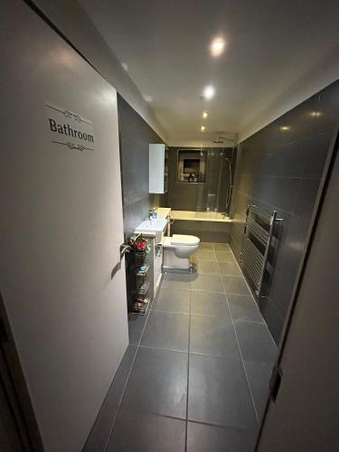 y baño con aseo y lavamanos. en Cosy Double Bed With Fire Place, en Edimburgo