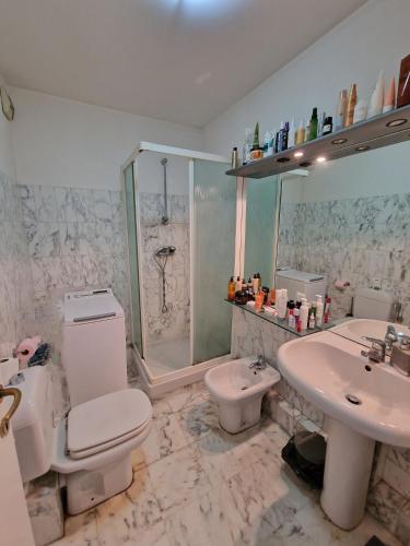 une salle de bain avec toilettes, lavabo et douche dans l'établissement 1 meter from Monaco. 5 min by elevators to Larvotto beach., à Beausoleil
