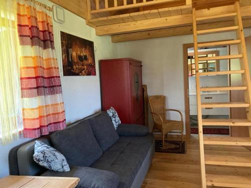 a living room with a couch and a ladder at Gartenwohnung Hemma in Eberndorf