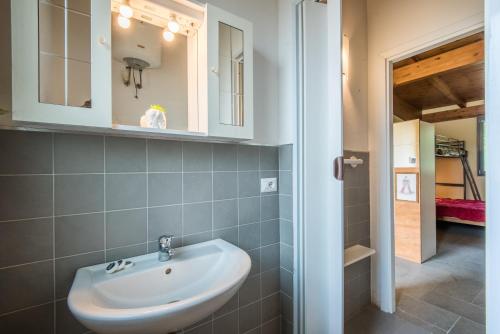 ein Bad mit einem Waschbecken und einem Spiegel in der Unterkunft Siena Riding club - Caterina in Siena
