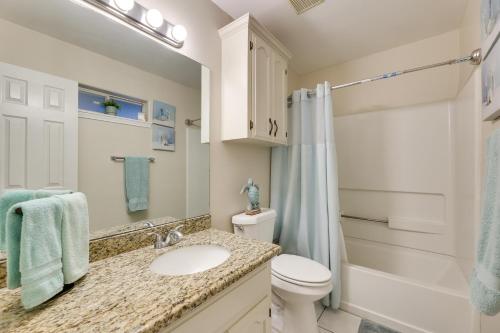 a bathroom with a sink and a toilet and a shower at Pet-Friendly Edinburg Apartment with Pool Access! in Edinburg