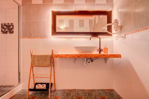 uma casa de banho com um lavatório e um espelho em Herdade da Granja Nova em Montargil