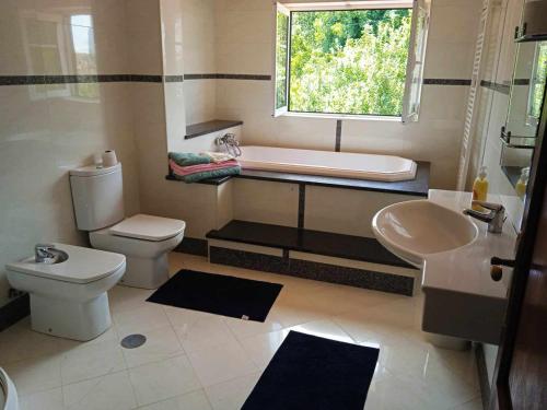 セロリコ・デ・バストにあるVilla Garden & Pool - Alojamentosのバスルーム(トイレ、洗面台、バスタブ付)