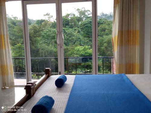 a bed in a room with a large window at Green View Ella in Ella