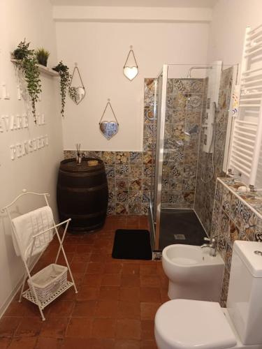 a bathroom with a shower and a toilet and a sink at B&B TERRA DI COLLINA in Montegrosso dʼAsti