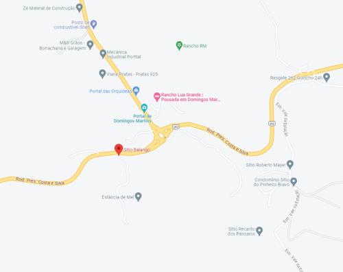 a map of the proposed route for the proposed interchange at Sítio Balango: Seu refúgio em Domingos Martins. Chalés para casais e casa para grupo de pessoas in Domingos Martins