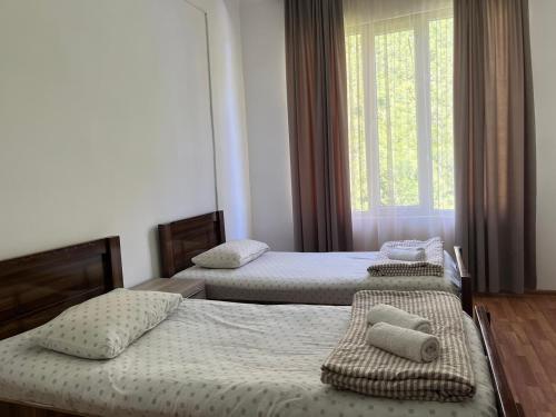 - une chambre avec 2 lits et une fenêtre dans l'établissement Guest House Oasis - Tvishi, à Tvishi