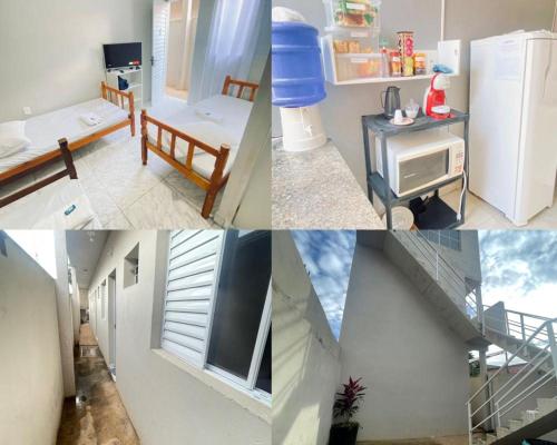 a collage of photos of a kitchen and a room at Pousada Quartos vcp in Viracopos