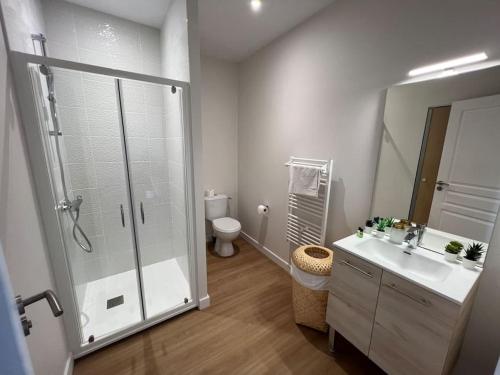 ein Badezimmer mit Dusche, Waschbecken und Toilette in der Unterkunft Appartement centre ville * terrasse * clim * WIFI * Haut de gamme * in Angoulême