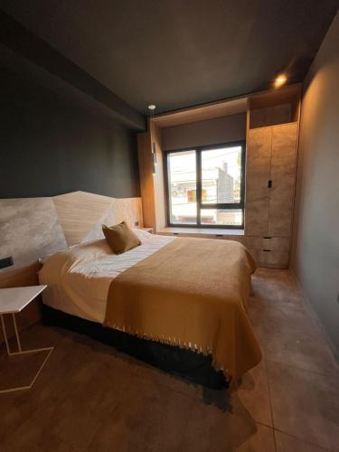 a bedroom with a large bed and a window at Suites Isla Verde in La Rioja