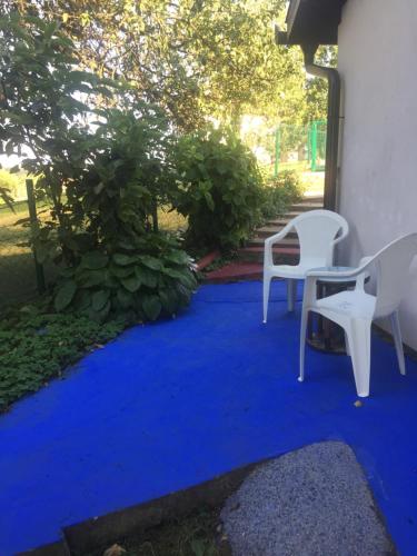 a pair of chairs and a table on a blue carpet at Dolores in Tešanj
