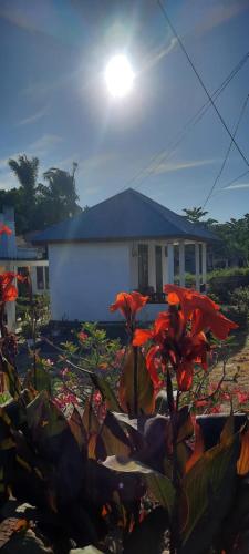 una casa con muchas flores delante de ella en Dave Homestay, en Rinondoran