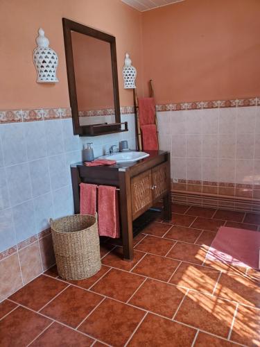 ein Bad mit einem Waschbecken und einem Spiegel in der Unterkunft La Gare 
