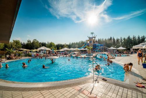 um grupo de pessoas numa piscina num resort em Apartments Zora with Terrace near Terme Paradiso em Dobova