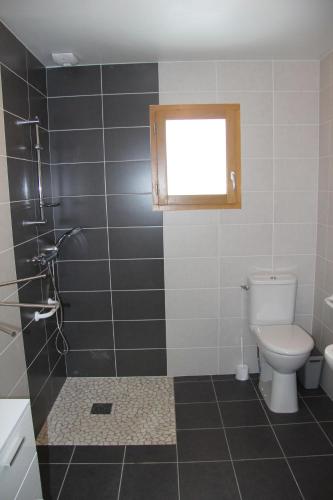 une salle de bain avec toilettes et fenêtre dans l'établissement Gite Multriman, à Le Bessat