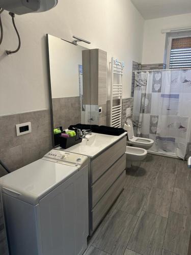a bathroom with a sink and a toilet and a mirror at ALLOGGIO STUPINIGI in Nichelino