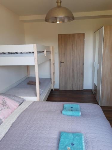 - une chambre avec un lit et 2 lits superposés dans l'établissement Apartmán u Lidušky, à Břeclav
