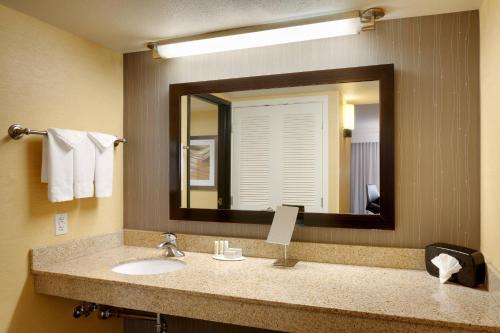 ein Badezimmer mit einem Waschbecken und einem großen Spiegel in der Unterkunft Courtyard by Marriott Salt Lake City Sandy in Sandy