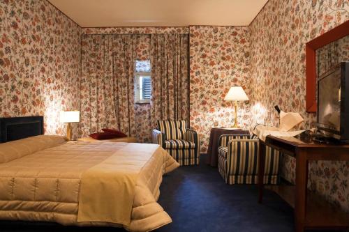 ein Hotelzimmer mit einem Bett und einem TV in der Unterkunft Hotel Villa La Principessa in Lucca