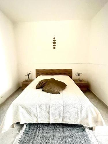 巴列塔的住宿－Casa Sant' Andrea，卧室配有一张大白色的床和地毯