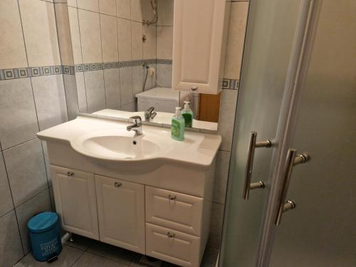 a bathroom with a sink and a mirror at Apartment Mladinić Muse in Pučišća