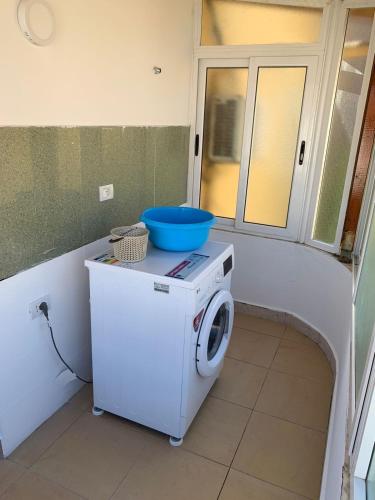 a washing machine with a blue bowl on top of it at House for rent Jurgen in Golem