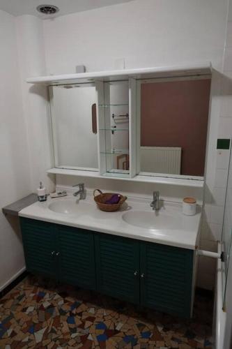une salle de bain avec un lavabo et un miroir dans l'établissement Gîte Férolle, à Parthenay