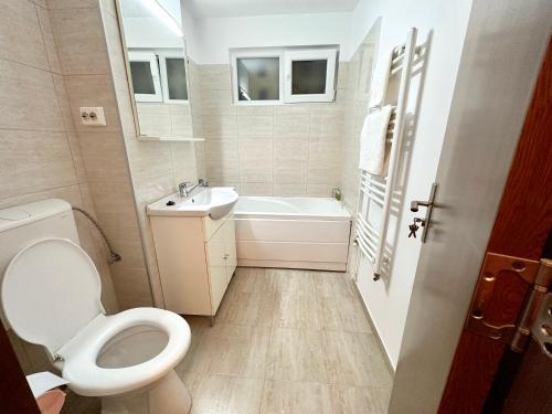 ein kleines Bad mit WC und Waschbecken in der Unterkunft ADG 2 - Apartament cu 3 camere Timisoara in Timişoara