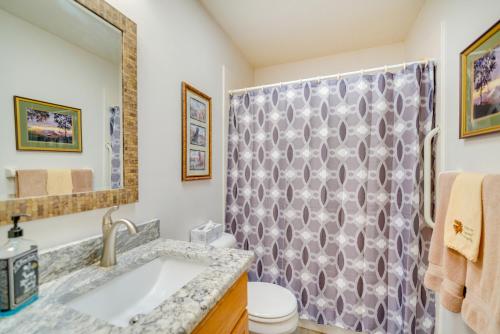 ein Bad mit einem Waschbecken und einer Dusche in der Unterkunft Waterfront Floral City Home On Bradley Lake! in Floral City