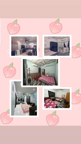 kolaż czterech zdjęć sypialni i pokoju w obiekcie Homestay lumut manjung murah w mieście Lumut