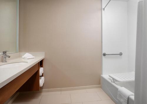 La salle de bains est pourvue d'un lavabo et d'une douche. dans l'établissement SpringHill Suites by Marriott Pittsburgh Mt. Lebanon, à Mount Lebanon