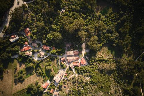 eine Luftansicht eines Hauses in einem Wald in der Unterkunft CASA DA PIA - Pia do Urso in Casais de São Mamede