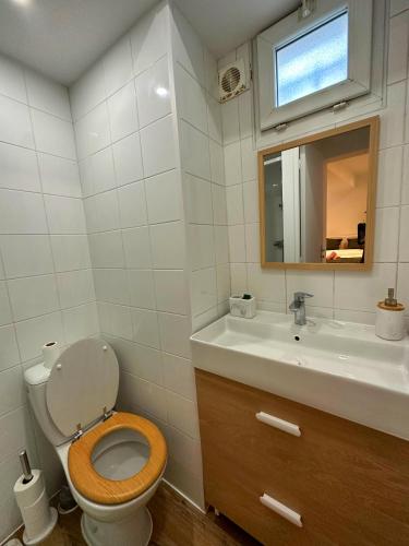 une salle de bain avec toilettes et lavabo dans l'établissement Le petit Marnais - 15mn Disneyland - 25mn Paris, à Pomponne