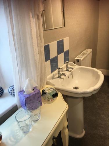 a bathroom with a white sink and a mirror at Oscar Park Farm in York