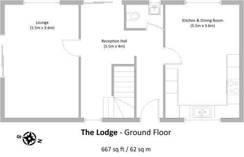 a plan of the lodge ground floor at Surrey Hills Lodge in Ewhurst