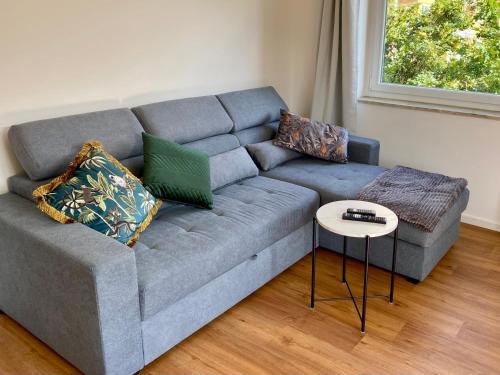Sala de estar con sofá gris y mesa en LEMON - 4 Per - Garage - 65 Zoll, en Brunswick