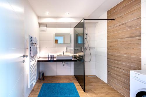 a bathroom with a shower and a sink at Traunstein Apartment Aleksandra in Altmünster
