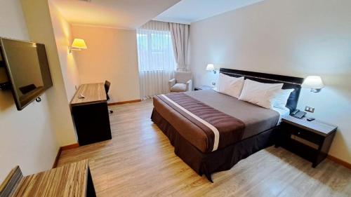 ein Hotelzimmer mit einem Bett und einem Flachbild-TV in der Unterkunft Hotel Diego de Almagro Providencia in Santiago