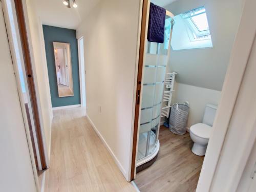 uma casa de banho com um WC e um espelho. em Maison 50m2 - 2 chambres - Jardin em Fontaine-Étoupefour