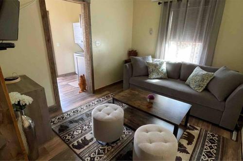 a living room with a couch and a table at ParkWay Yellowstone Guest House Apartment #3 in Gardiner