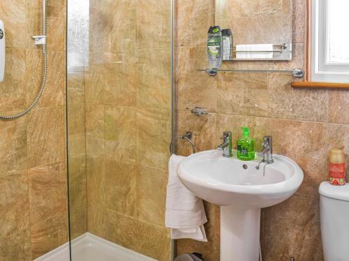 uma casa de banho com um lavatório e um chuveiro em Newlyn Cottage em Pluckley
